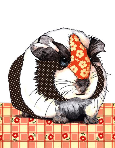 Image of a guinea pig dressed in a floral print outfit, showcasing a fashionable look.
